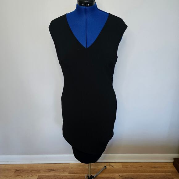 Ralph Lauren Black V Neck Body Con Dress w/Asymmetrical Hemline Size 10 - Picture 1 of 7